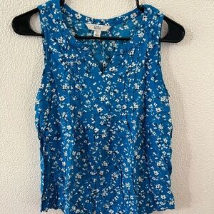 Croft & Barrow Blue Floral Sleeveless V-Neck Tank Top